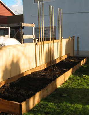 Compost has been added to this raised garden bed in the late fall.